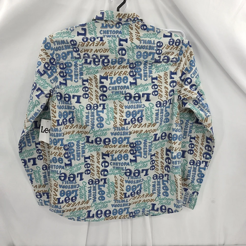 NWT LEE Workwear Heritage Chetopa Twill Logo‎ Print Shacket Mens Medium No Iron.